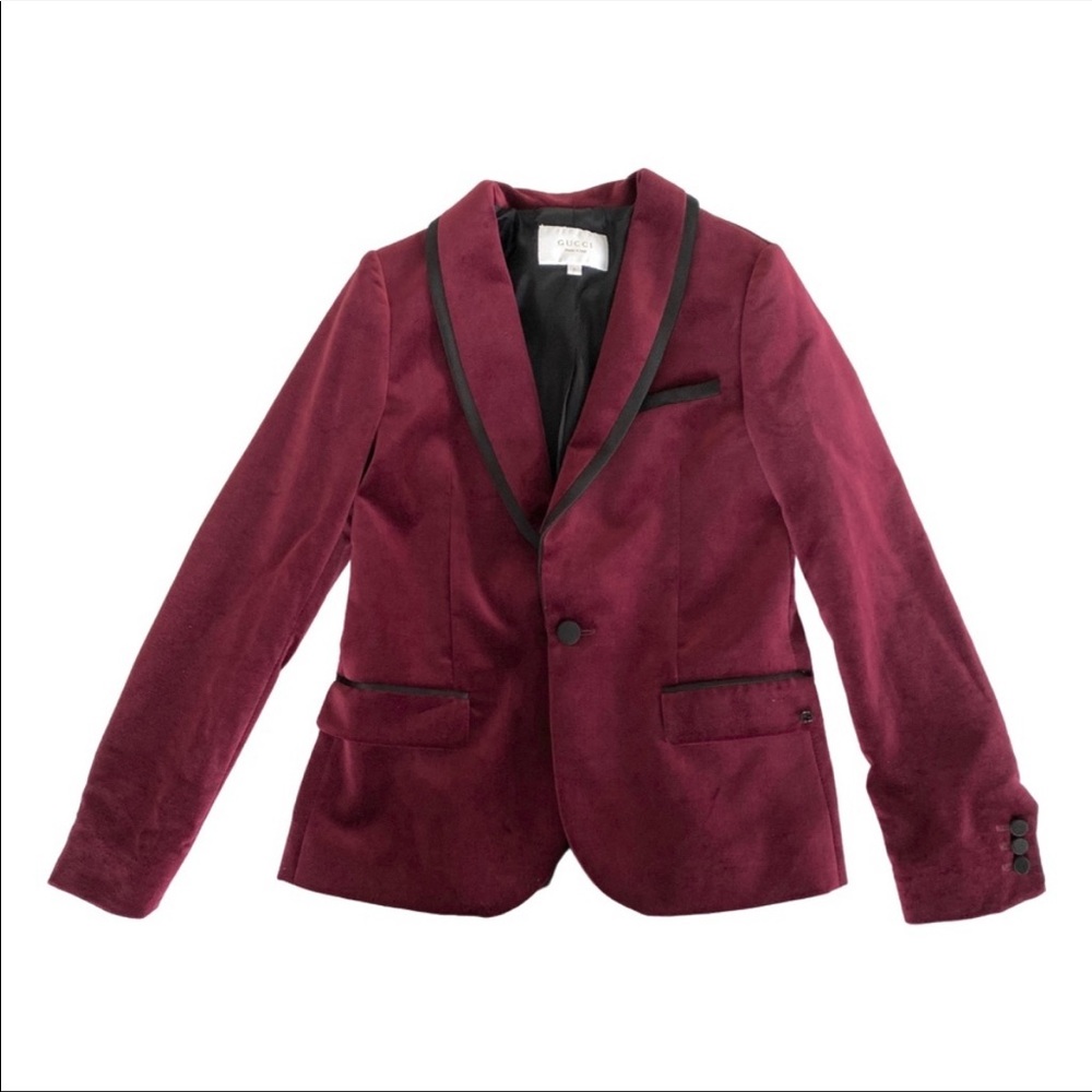 GUCCI Boys Velour Burgundy Blazer Size 8 Holiday ⛄️